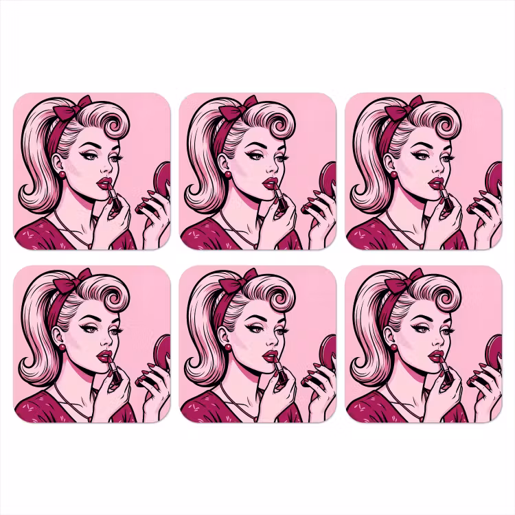 Vintage - Vrouw - Roze onderzetter kurk middel -3d