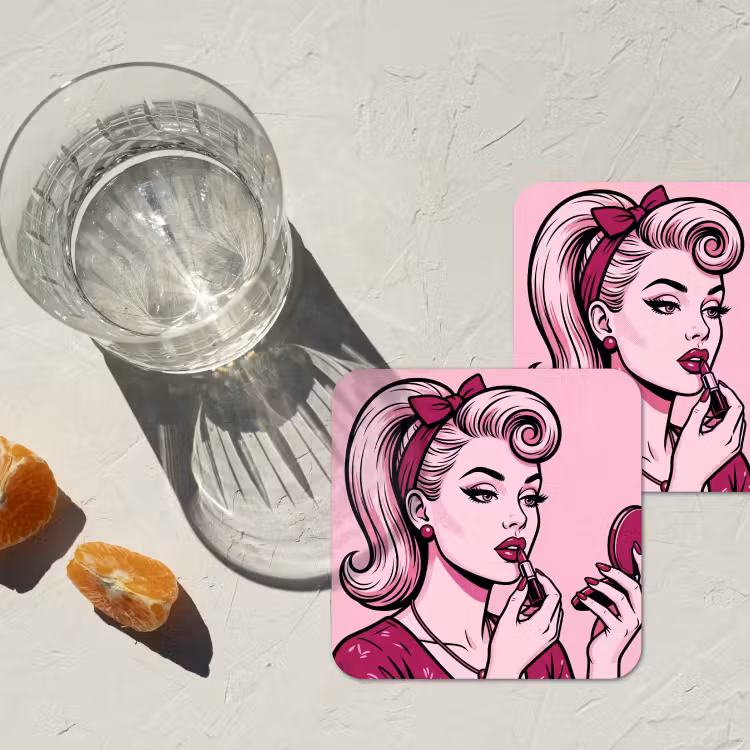 Vintage - Vrouw - Roze onderzetter kurk middel -sfeer4