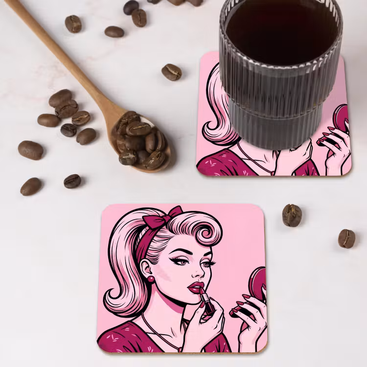 Vintage - Vrouw - Roze onderzetter kurk middel -sfeer2
