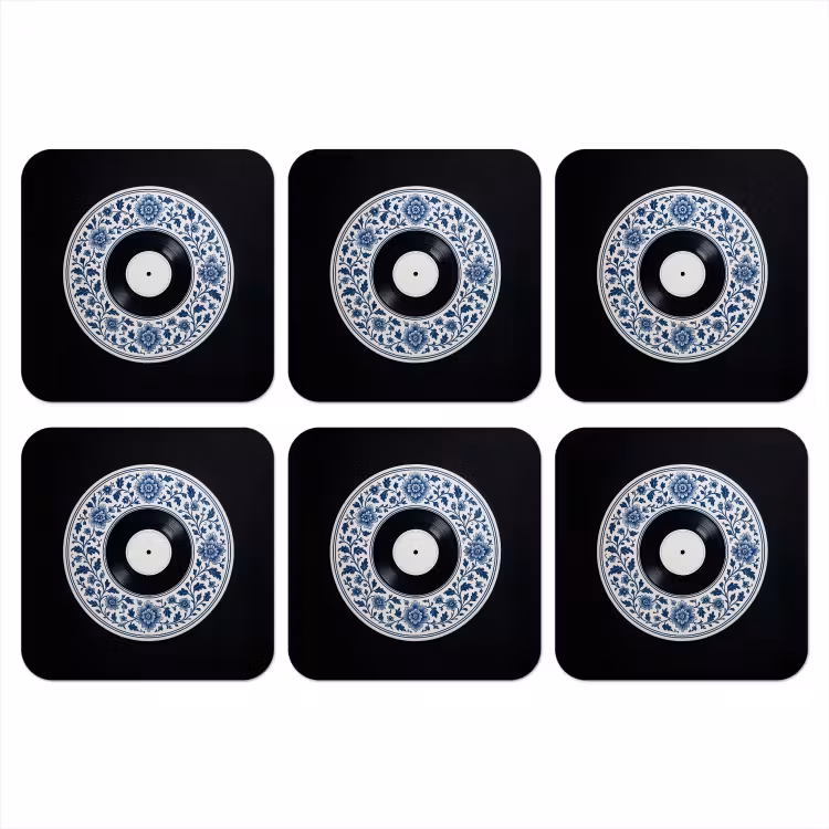 Vinyl - LP - Delfts Blauw - Muziek onderzetter kurk middel -3d