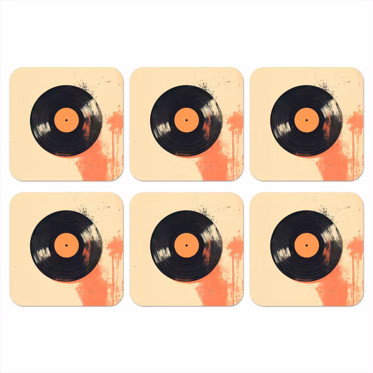 Vinylplaat - Zwart - Verfspatten - Retro onderzetter kurk middel -3d