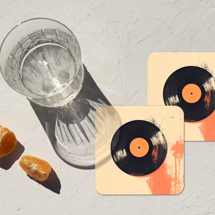 Vinylplaat - Zwart - Verfspatten - Retro onderzetter kurk middel -sfeer4