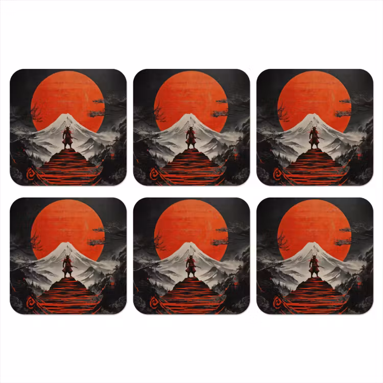 Krijger - Rode trappen - Zon - Berg onderzetter kurk middel -3d