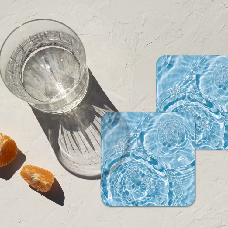 Water - Blauw - bubbels onderzetter kurk middel -sfeer4