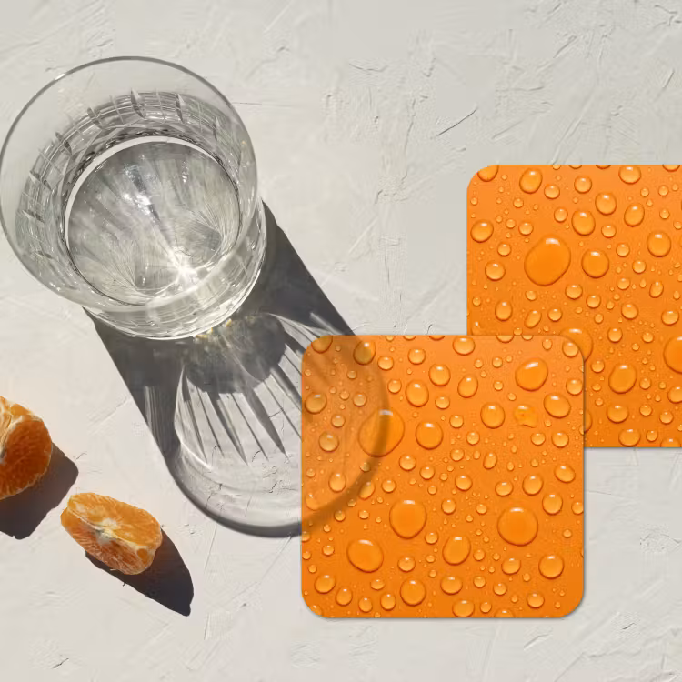 Water - Druppels - Oranje onderzetter kurk middel -sfeer4