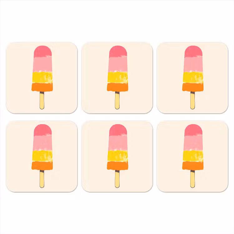 Waterijsje - Retro - Stokje - Roze onderzetter kurk middel -3d