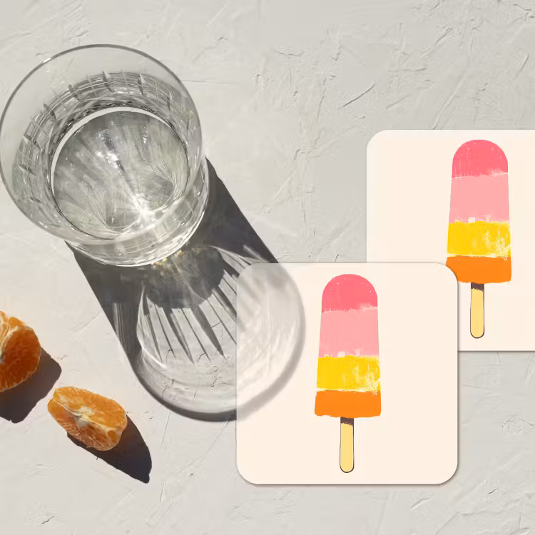 Waterijsje - Retro - Stokje - Roze onderzetter kurk middel -sfeer4