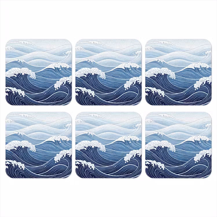 Water - Mozaïek - Landschap - Modern - Blauw onderzetter kurk middel -3d