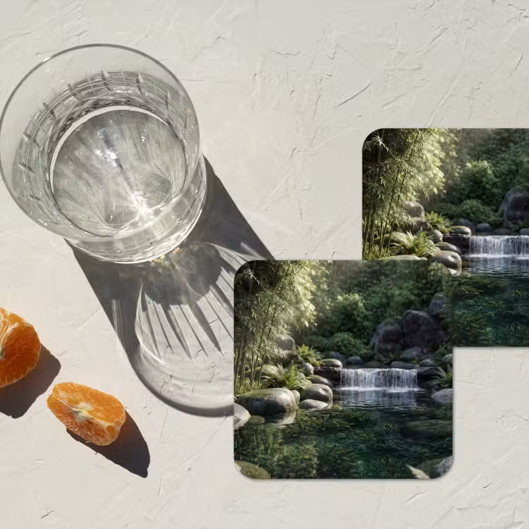 Beek - Waterval - Natuur - Groen onderzetter kurk middel -sfeer4