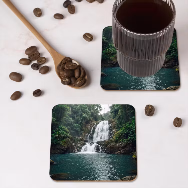 Waterfall - Forest - Nature - Greenkhgyguyg onderzetter kurk middel -sfeer2