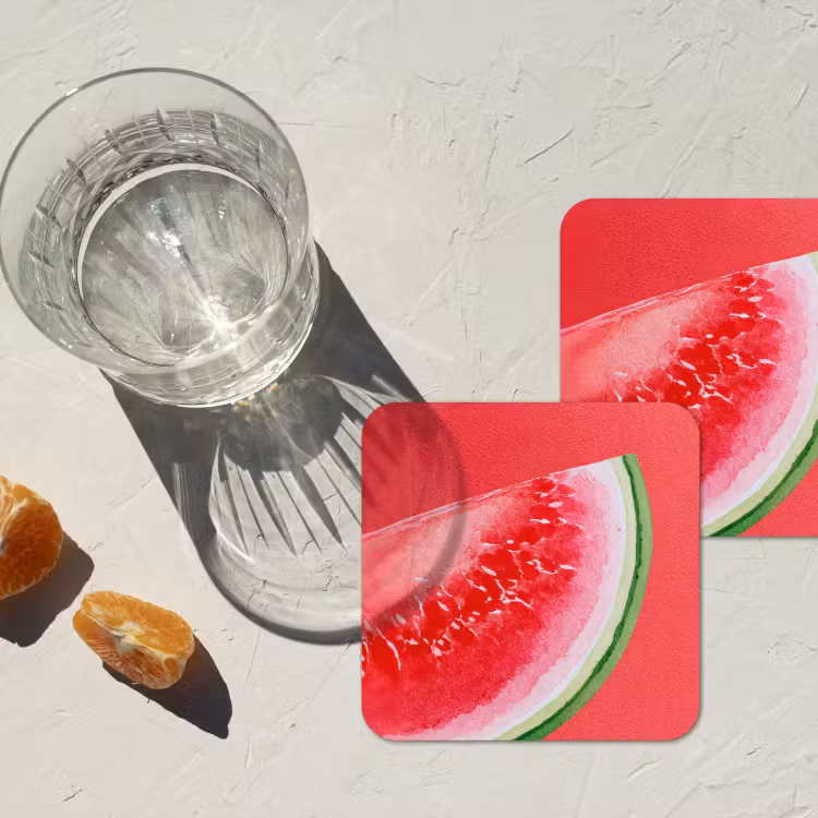 Watermeloen - Rood - Zomers onderzetter kurk middel -sfeer4