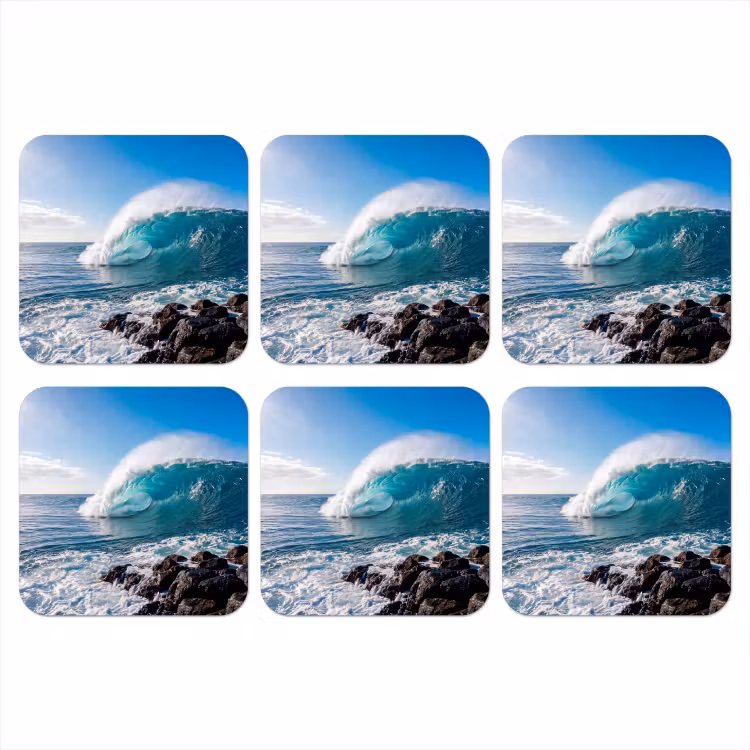 Golf - Oceaan - Brekend - Water - Blauw onderzetter kurk middel -3d