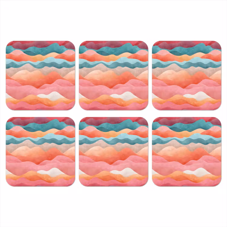 Golven - Kleurrijk - Abstract onderzetter kurk middel -3d