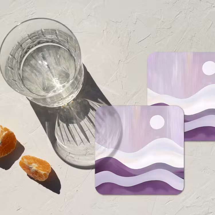 Golven - Heuvels - Abstract - Paars onderzetter kurk middel -sfeer4