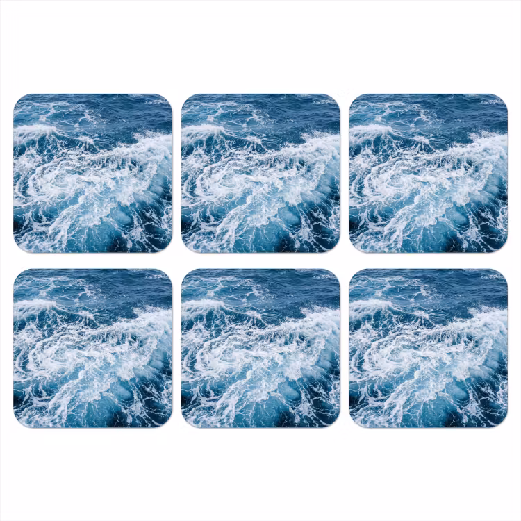 Golven - Oceaan - Blauw onderzetter kurk middel -3d