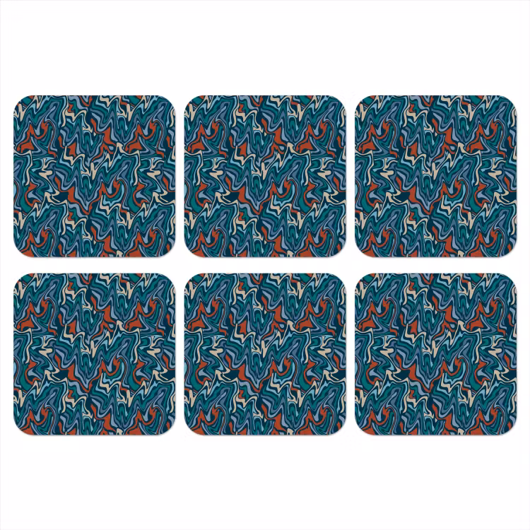 Golven - Retro - Blauw - Patroon onderzetter kurk middel 366 -3d