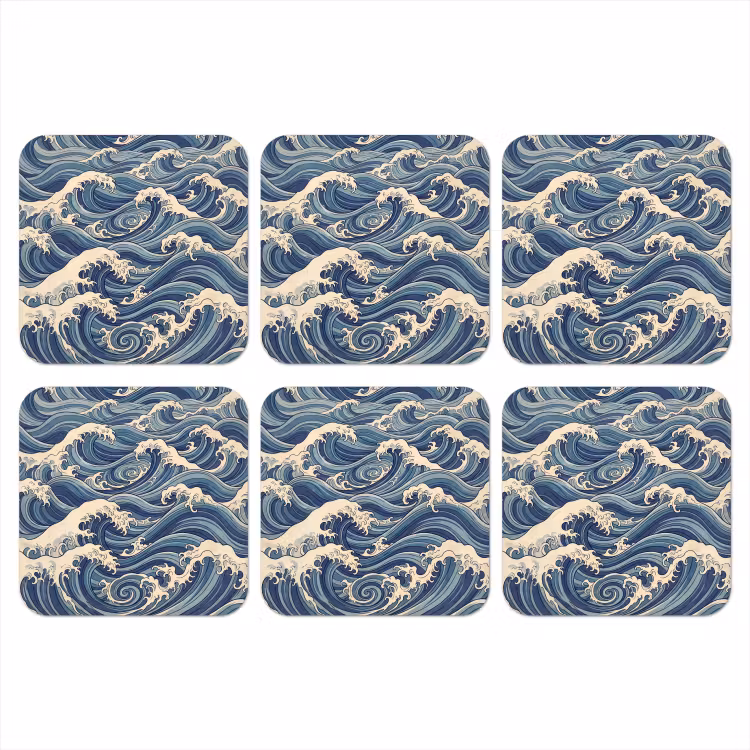 Golven - Zee - Natuur - Abstract - Blauw onderzetter kurk middel -3d