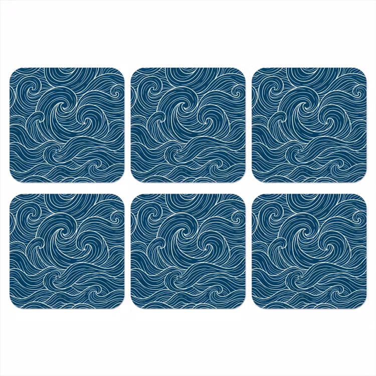 Golven - Spiraal - Water - Abstract - Blauw onderzetter kurk middel -3d