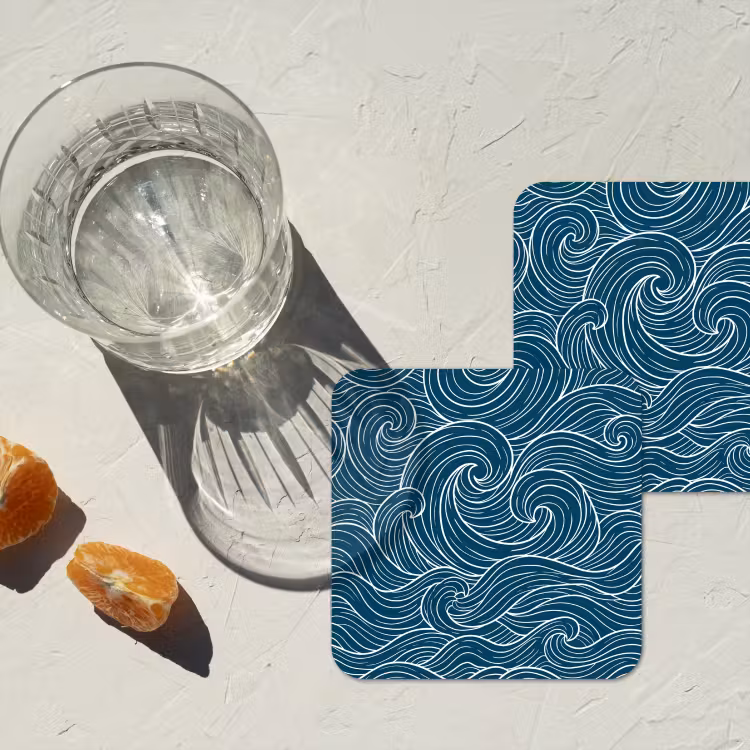 Golven - Spiraal - Water - Abstract - Blauw onderzetter kurk middel -sfeer4