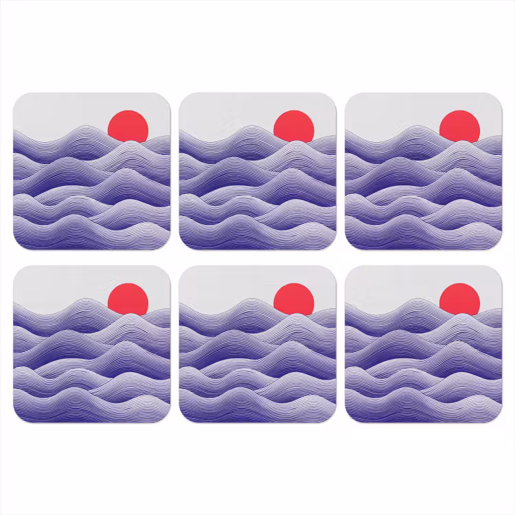 Golven - Zon - Natuur - Abstract - Rood onderzetter kurk middel -3d