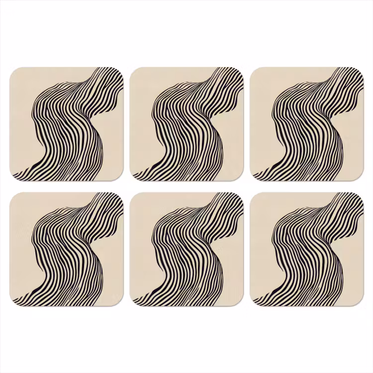 Golvend - Lijnen - Abstract - Silhouet onderzetter kurk middel -3d