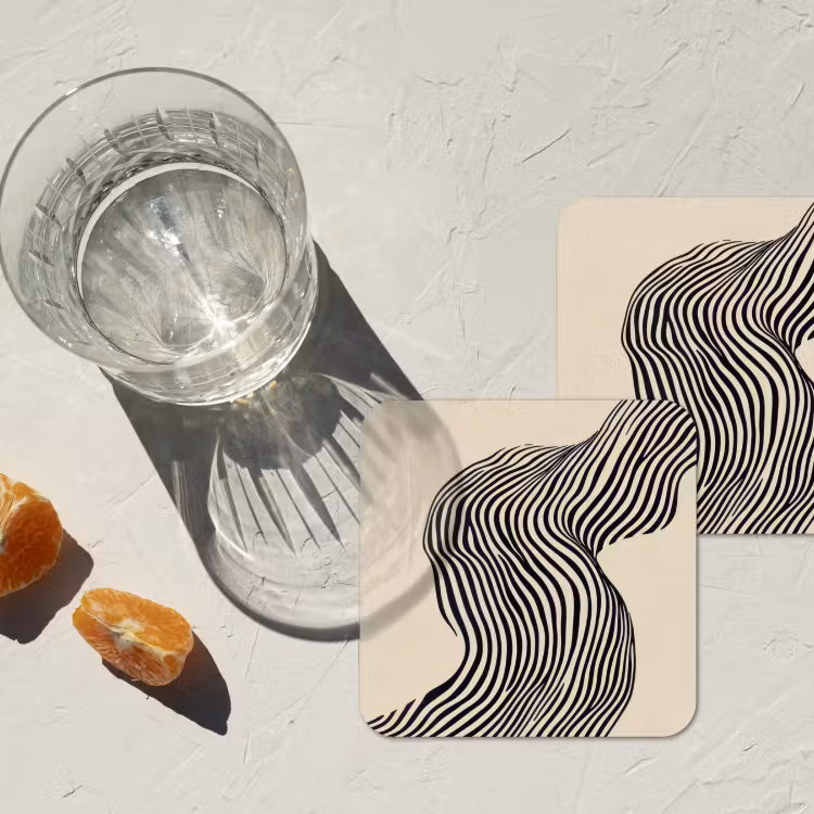 Golvend - Lijnen - Abstract - Silhouet onderzetter kurk middel -sfeer4