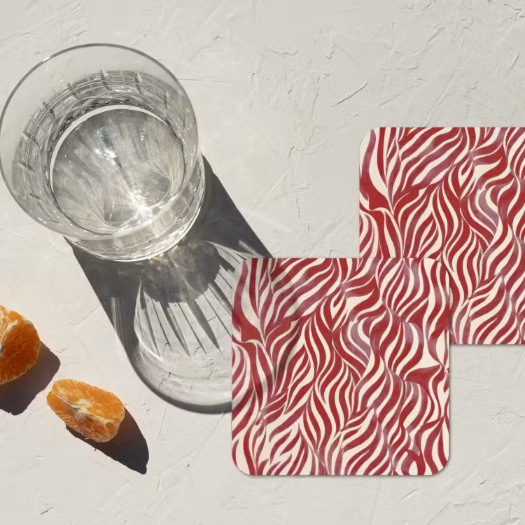 Golvende vormen - Abstract - Rood onderzetter kurk middel -sfeer4
