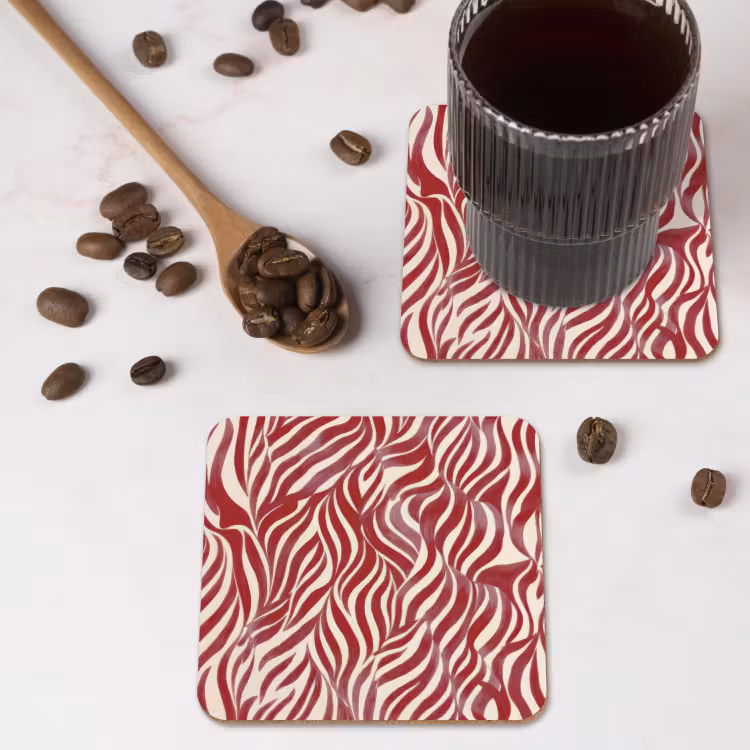 Golvende vormen - Abstract - Rood onderzetter kurk middel -sfeer2