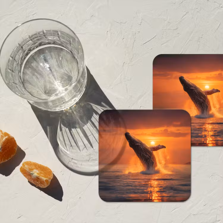 Walvis - Zon - Zee onderzetter kurk middel -sfeer4