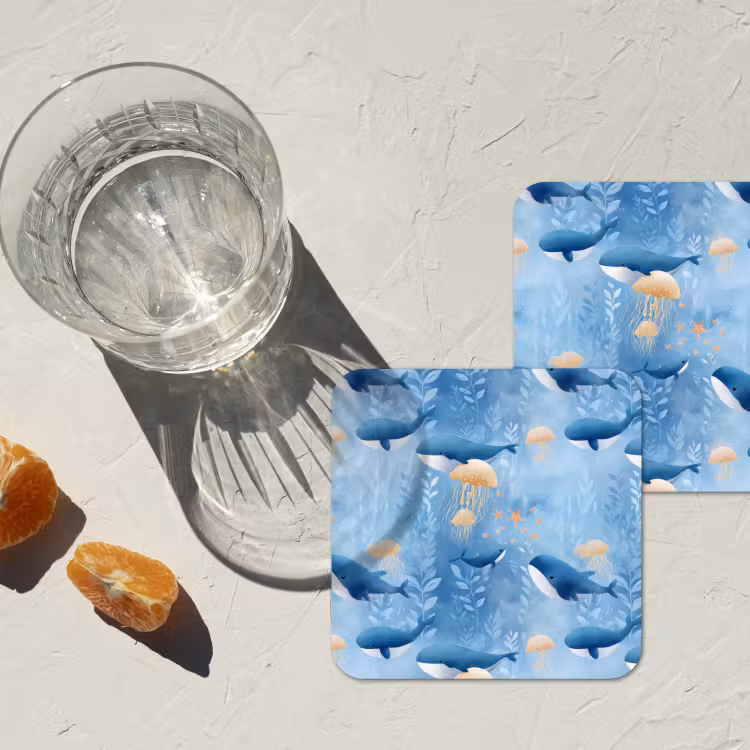Walvissen - Oceaan - Blauw onderzetter kurk middel 366 -sfeer4