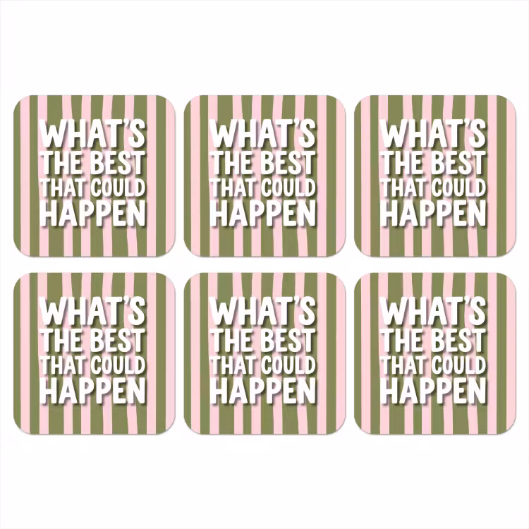 What's the best that could happen - Strepen - Groen - Roze onderzetter kurk middel -3d