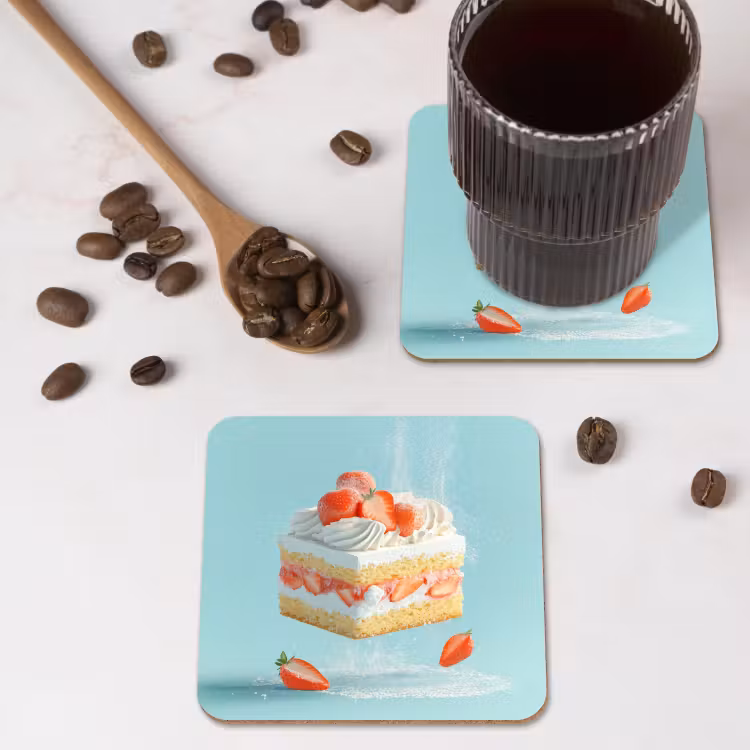 Slagroom - Taart - Blauw - Eten onderzetter kurk middel -sfeer2