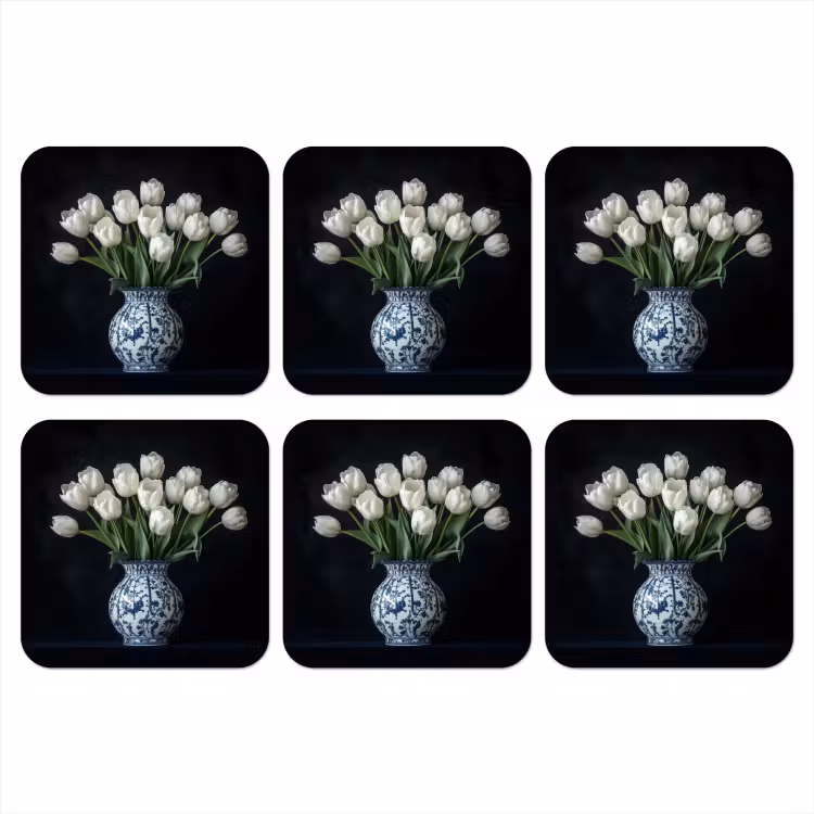 Wit - Bloemen - Tulpen - Vaas onderzetter kurk middel -3d