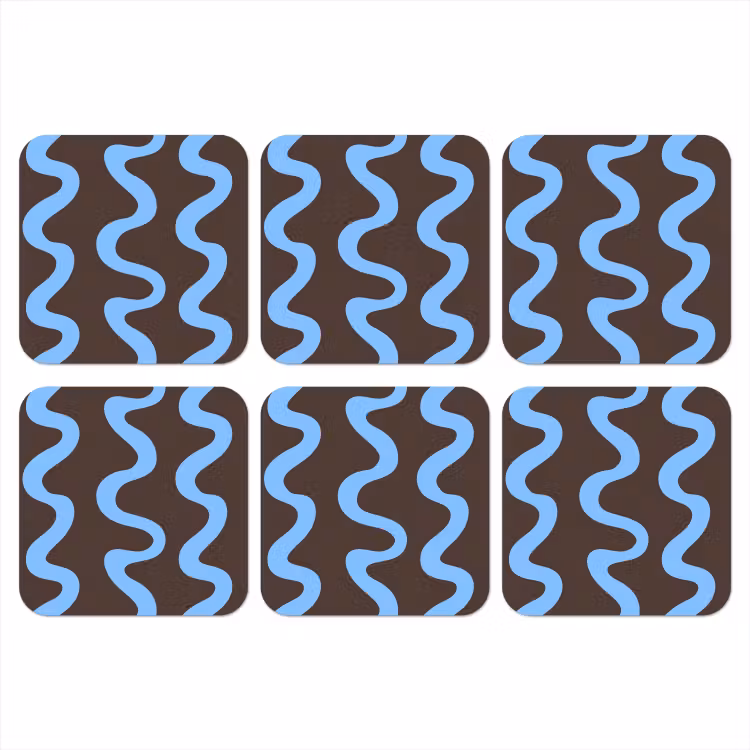 Kronkelende lijnen - Blauw - Bruin - Minimalistisch onderzetter kurk middel 366 -3d