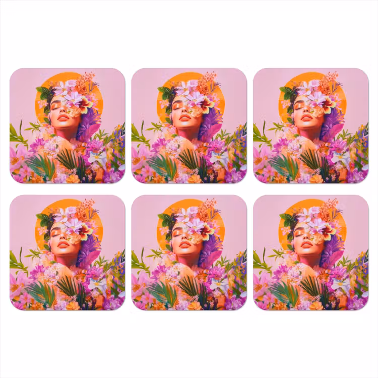 Vrouw - Abstract - Cirkel - Bloemen onderzetter kurk middel -3d