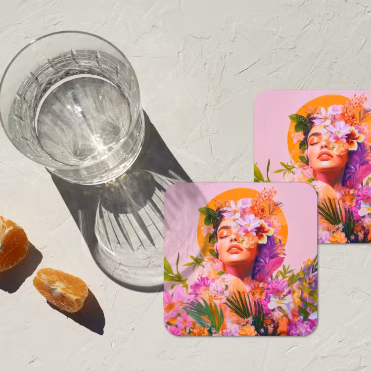 Vrouw - Abstract - Cirkel - Bloemen onderzetter kurk middel -sfeer4