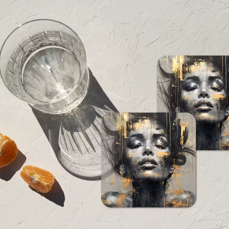 Vrouw - Kunst - Goud - Abstract - Glamour onderzetter kurk middel -sfeer4