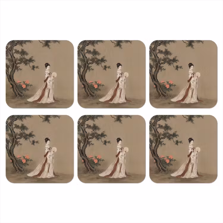 Vrouw - Azië - Kunst - Beige onderzetter kurk middel -3d