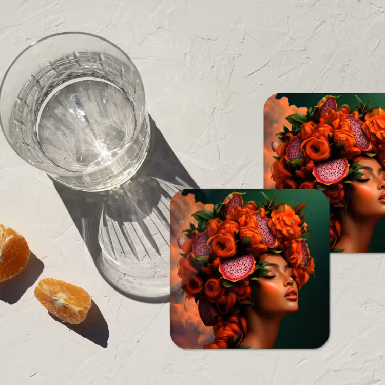 Vrouw - Drankenfruit - Rozen onderzetter kurk middel -sfeer4
