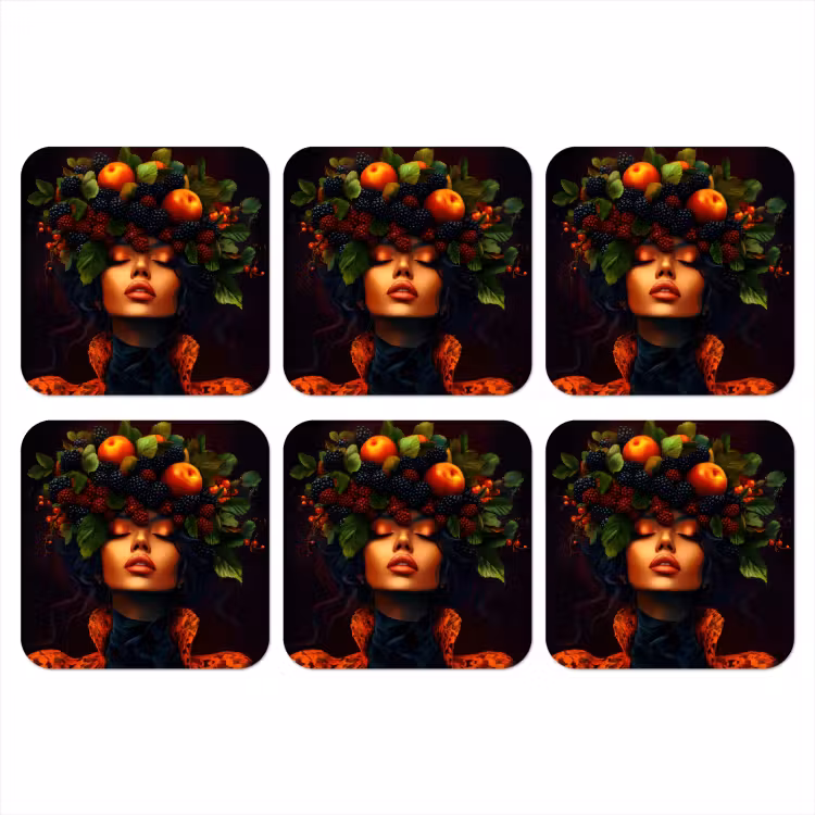 Vrouw - Zwart - Bessen - Bramen - Appels onderzetter kurk middel -3d