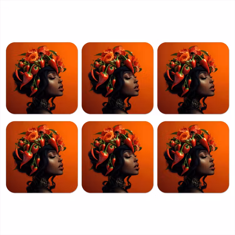 Vrouw - Chilipepers - Pepers - Bloemen onderzetter kurk middel -3d