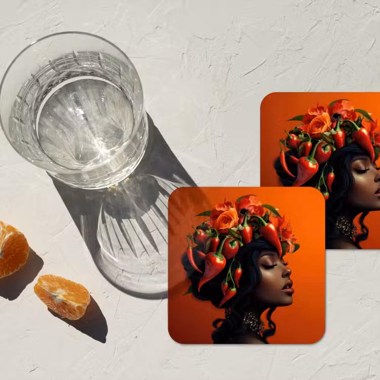 Vrouw - Chilipepers - Pepers - Bloemen onderzetter kurk middel -sfeer4