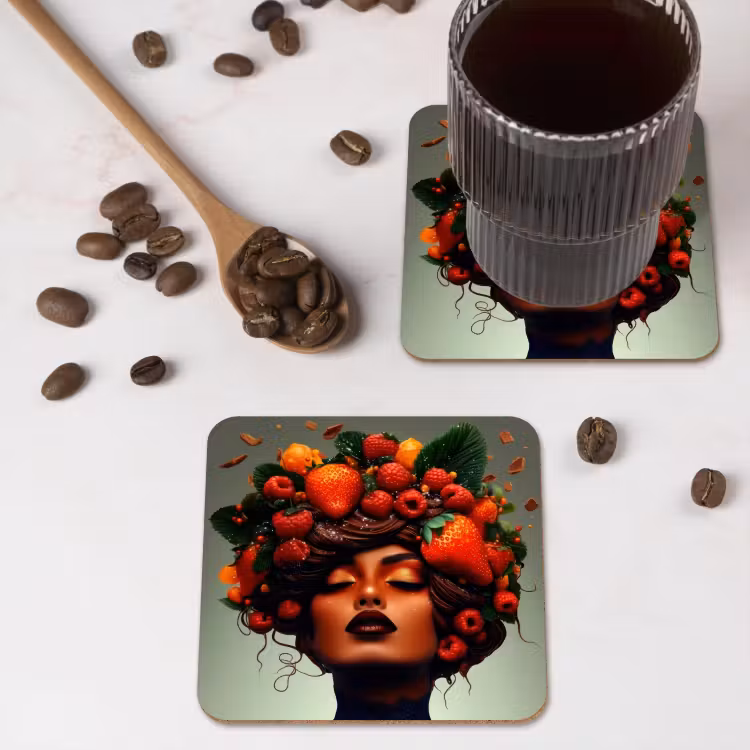Vrouw - Chocolade - Frambozen - Aardbeien - Koekjes onderzetter kurk middel -sfeer2