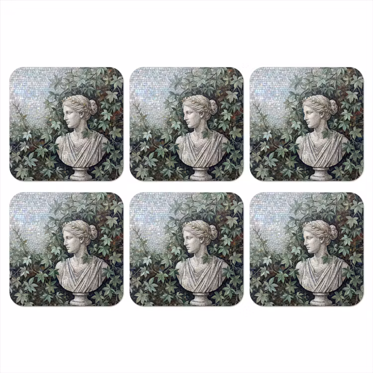 Vrouw - Klassiek - Mozaiëk - Natuur - Groen onderzetter kurk middel -3d