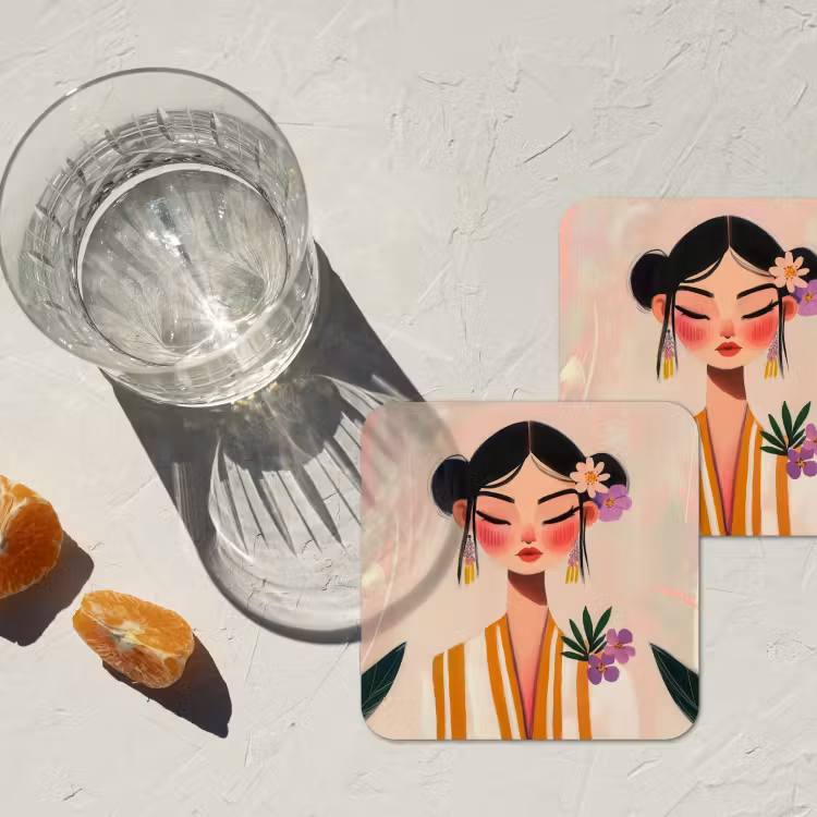 Vrouw - Bloemen - Pastel onderzetter kurk middel -sfeer4