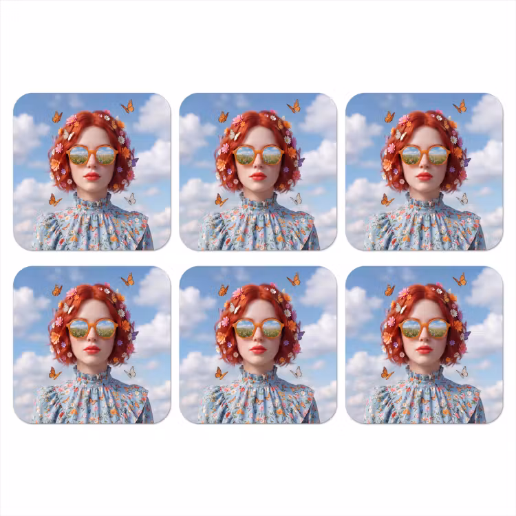 Vrouw - Bloemen - Zomer - Portret - Kleurrijk onderzetter kurk middel -3d