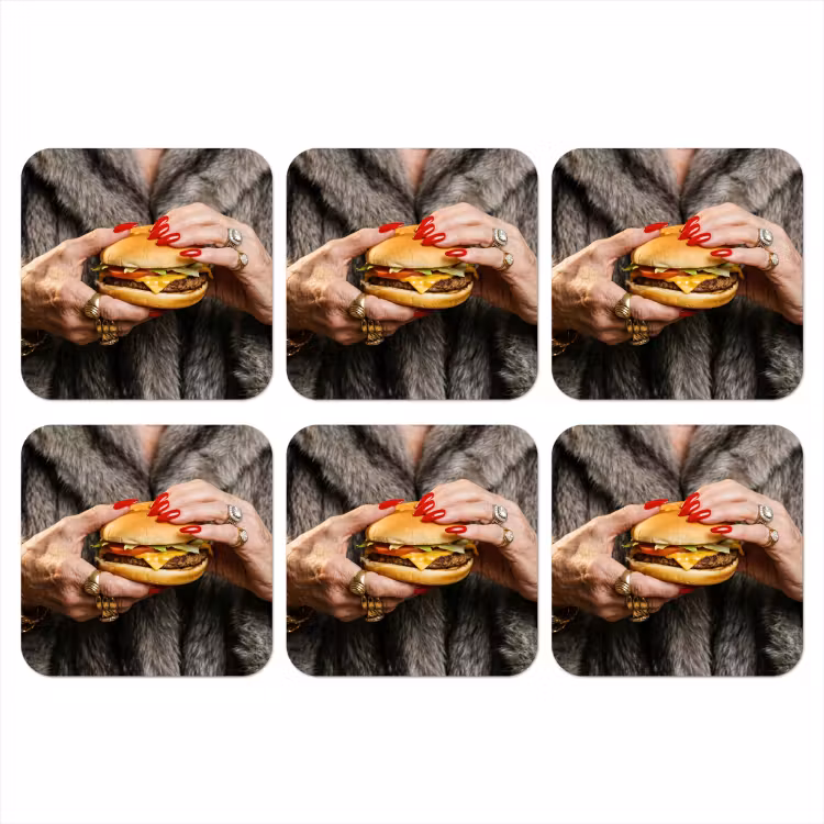 Vrouw - Hamburger - Bontjas onderzetter kurk middel -3d