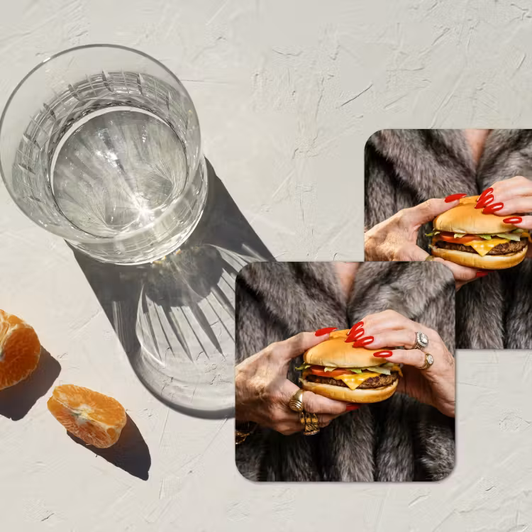 Vrouw - Hamburger - Bontjas onderzetter kurk middel -sfeer4