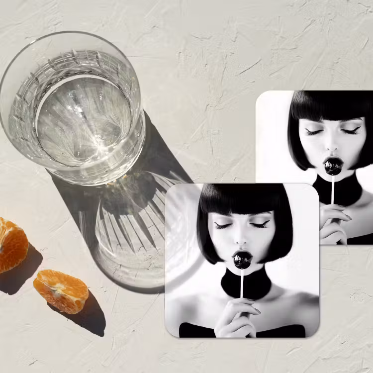 Vrouw - Lolly - Zwart - Wit onderzetter kurk middel -sfeer4