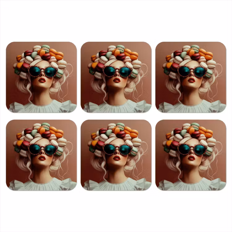 Vrouw - Macarons - Bril onderzetter kurk middel -3d